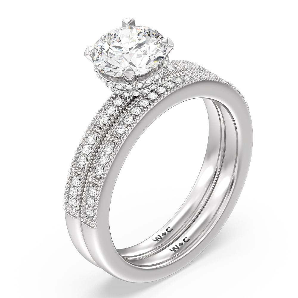 Pave Diamond Double Hidden Halo Wedding Band with Platinum Cut Diamond in 14KT Platinum view 3
