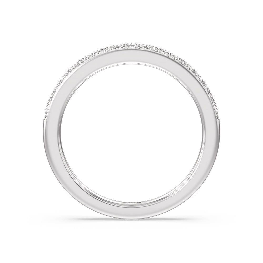 Pave Diamond Double Hidden Halo Wedding Band with Platinum Cut Diamond in 14KT Platinum view 2

