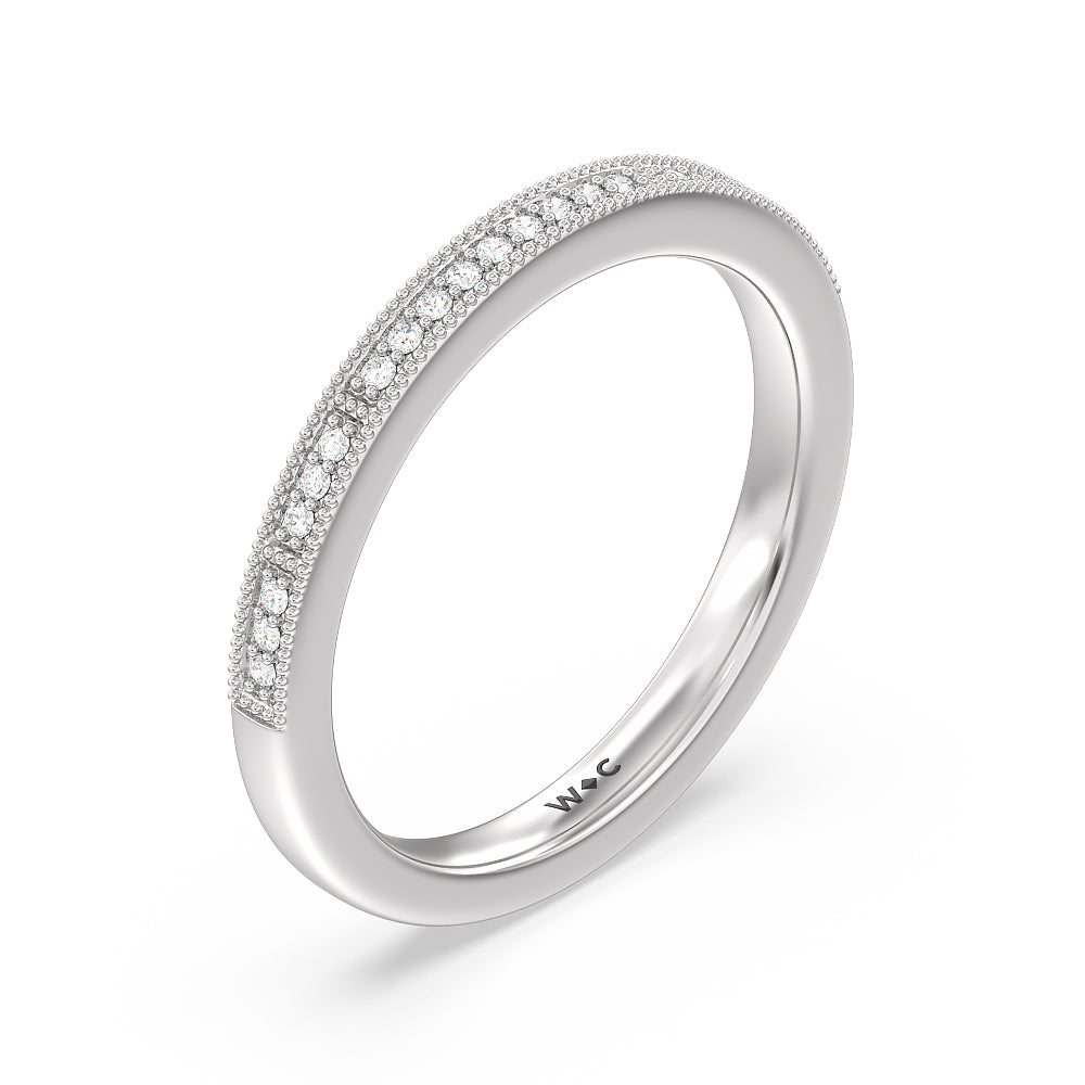 Pave Diamond Double Hidden Halo Wedding Band with Platinum Cut Diamond in 14KT Platinum view 4
