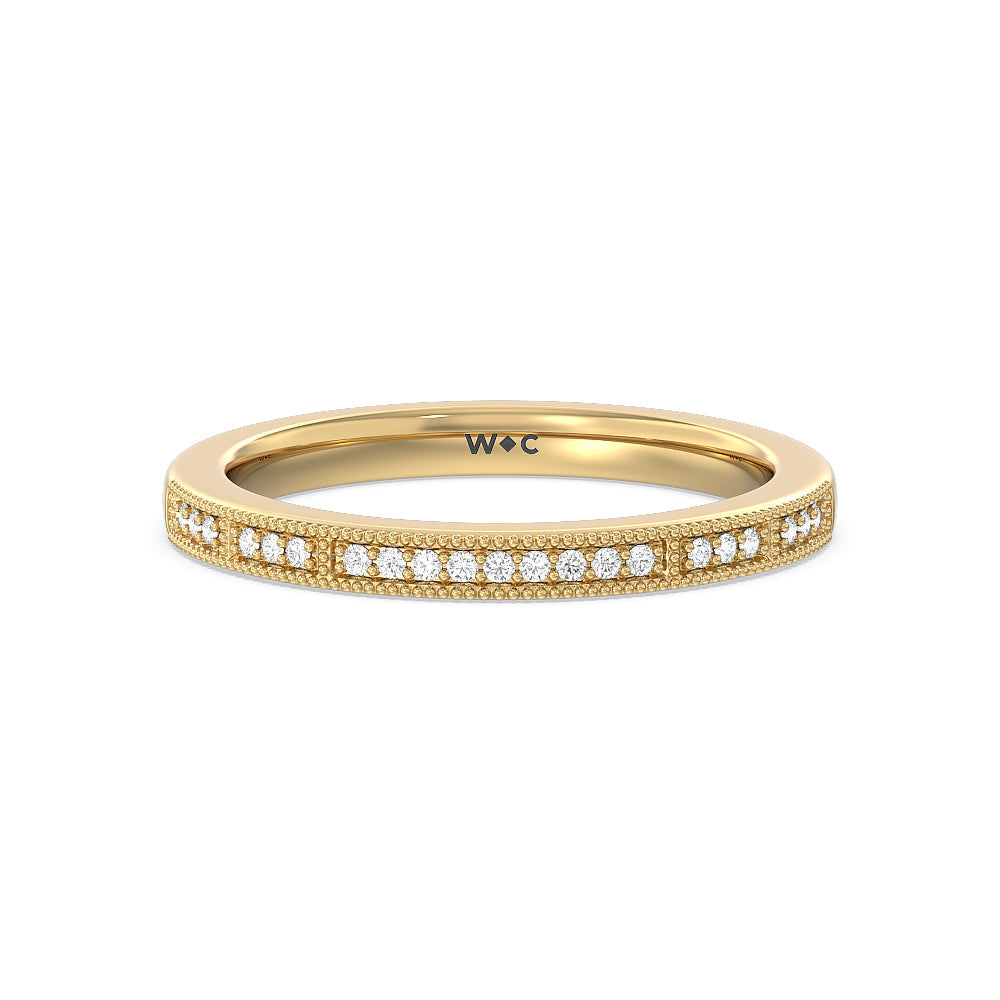 Pave Diamond Double Hidden Halo Wedding Band with 18KT Yellow Gold Cut Diamond in 14KT Yellow Gold view 1

