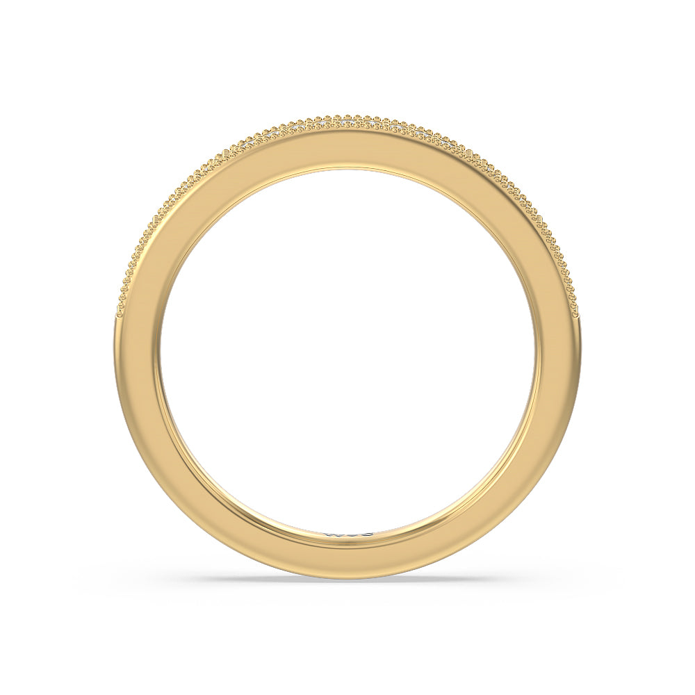 Pave Diamond Double Hidden Halo Wedding Band with 18KT Yellow Gold Cut Diamond in 14KT Yellow Gold view 2
