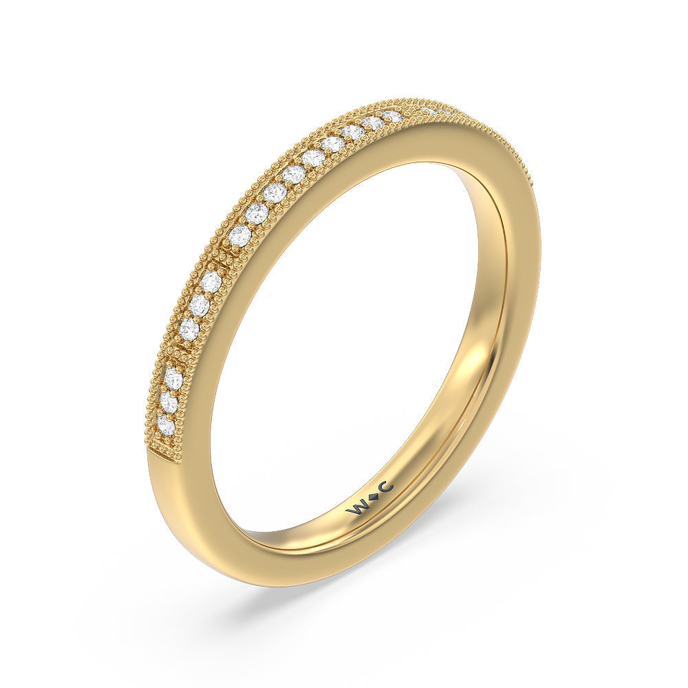 Pave Diamond Double Hidden Halo Wedding Band with 18KT Yellow Gold Cut Diamond in 14KT Yellow Gold view 4
