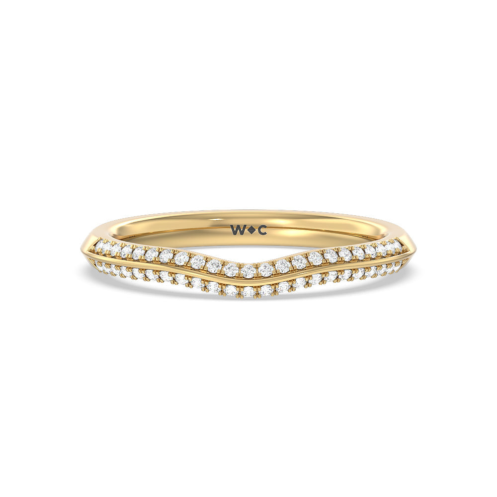 Tapered Knife Edge Diamond Wedding Band with 18KT Yellow Gold Cut Diamond in 14KT Yellow Gold view 1
