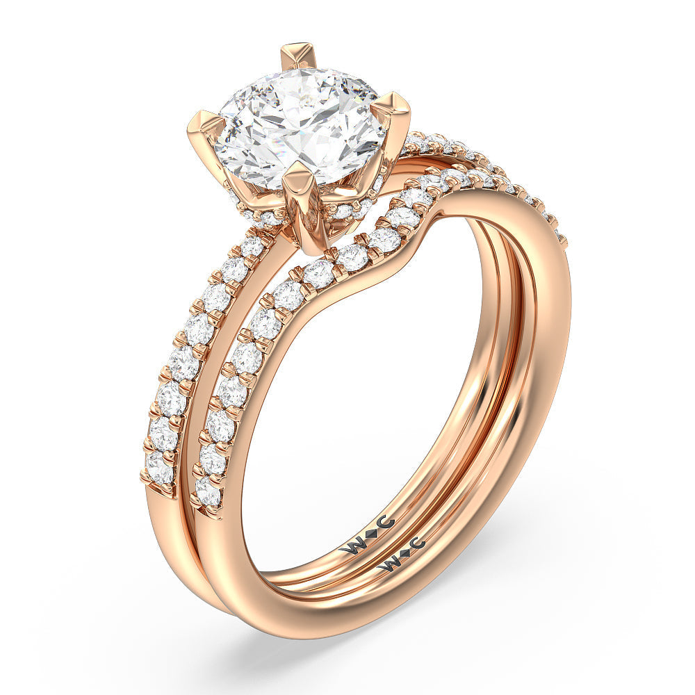 Pave Diamond Curved Wedding Band with 18KT Rose Gold Cut Diamond in 14KT Rose Gold view 3

