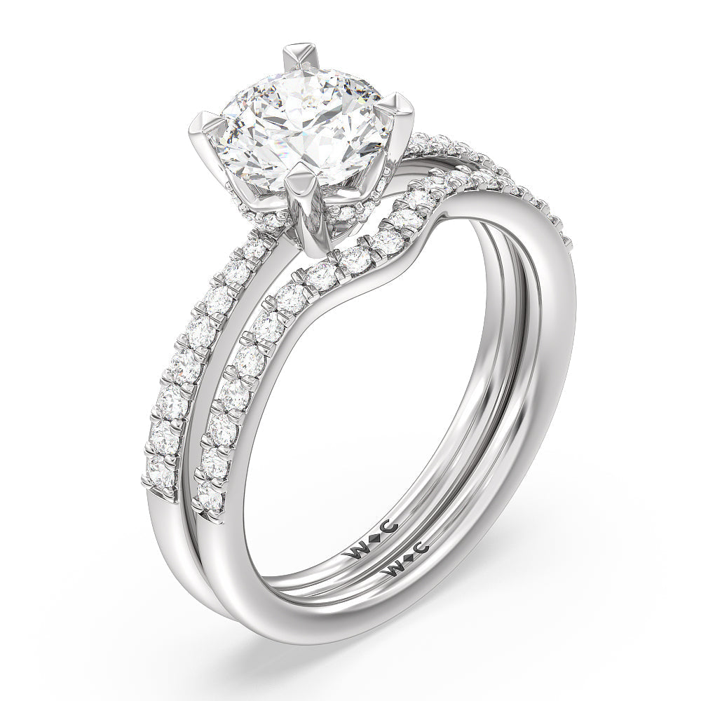 Pave Diamond Curved Wedding Band with Platinum Cut Diamond in 14KT Platinum view 3
