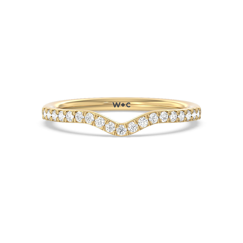 Pave Diamond Curved Wedding Band with 18KT Yellow Gold Cut Diamond in 14KT Yellow Gold view 1
