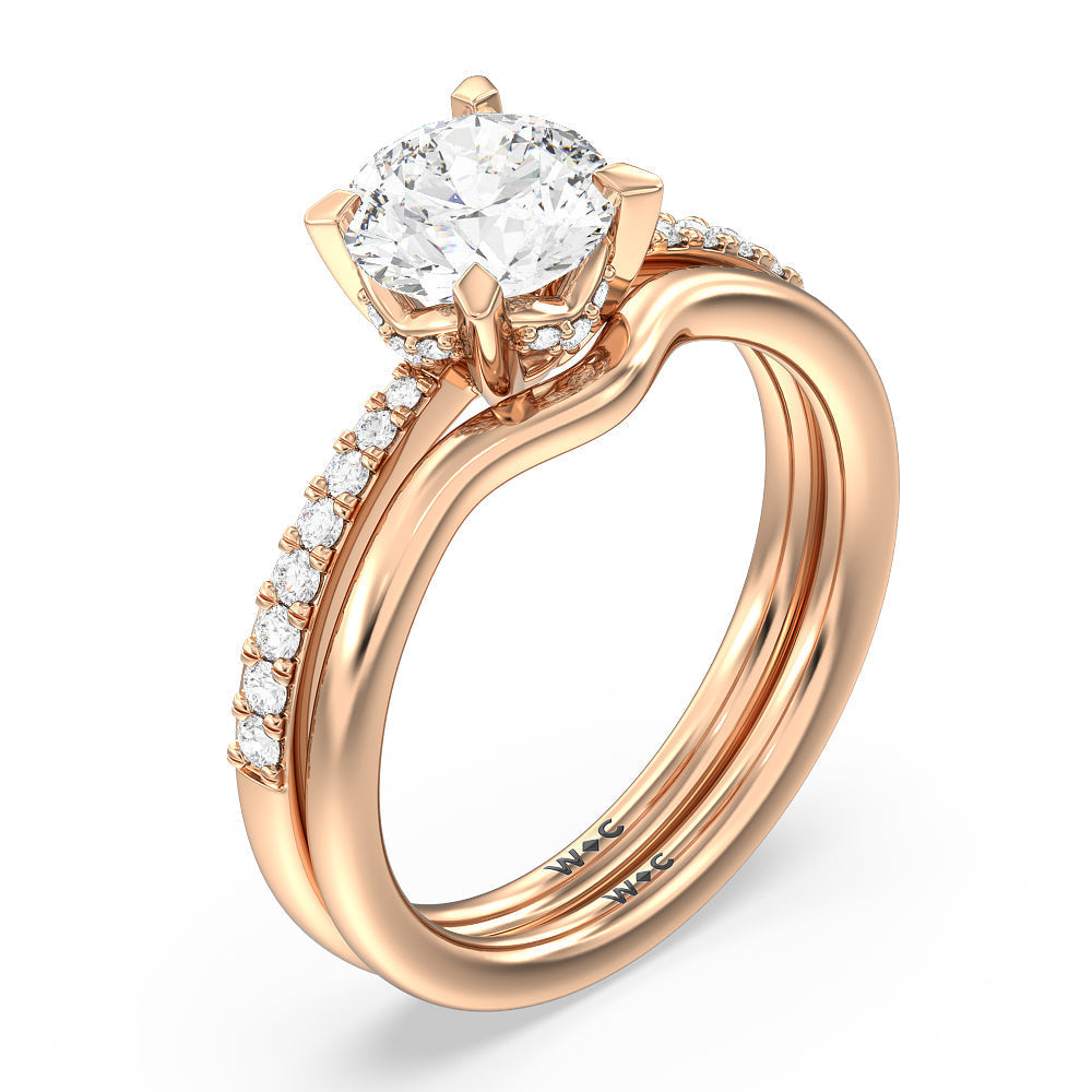 Curved Wedding Band with 18KT Rose Gold Cut Diamond in 14KT Rose Gold view 3
