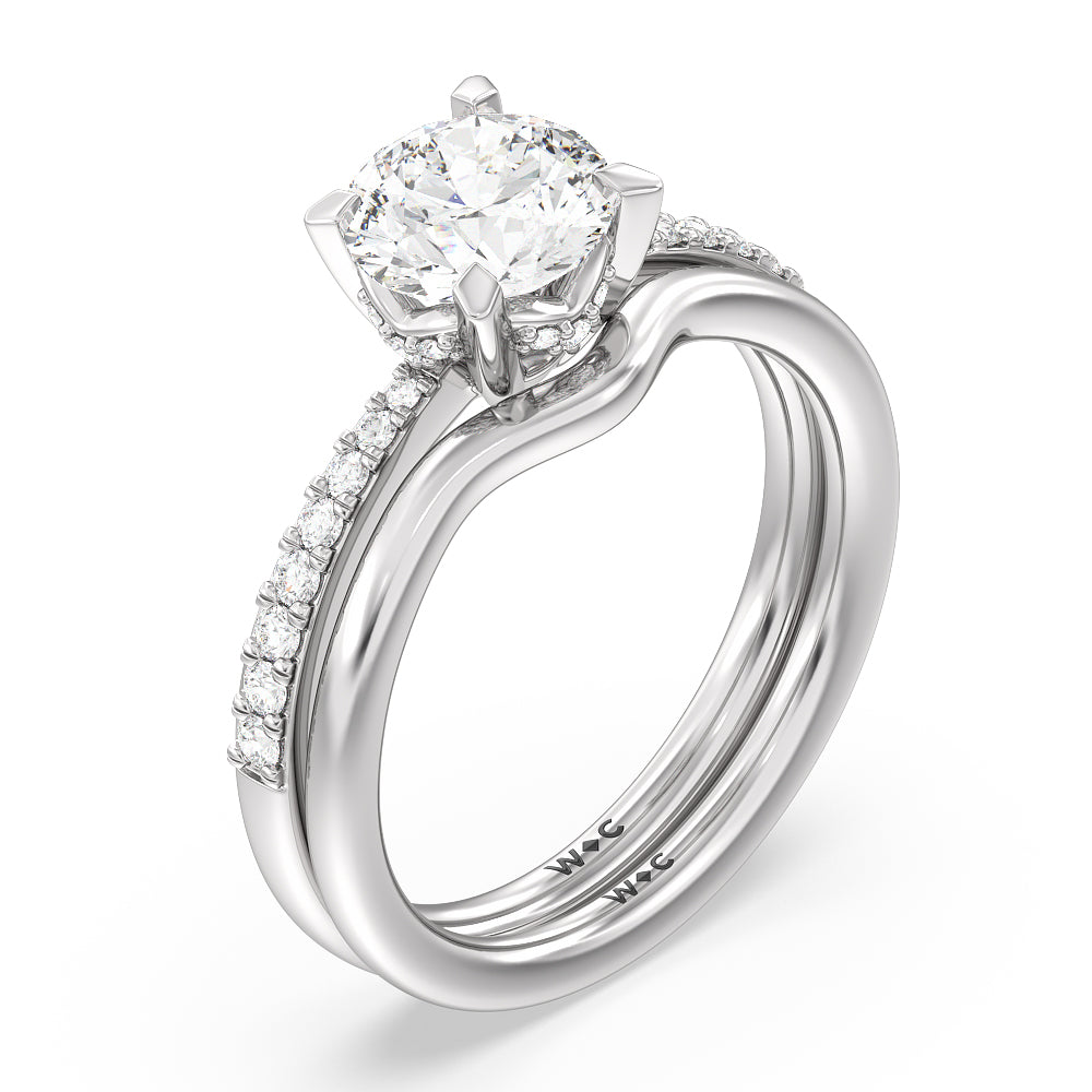 Curved Wedding Band with Platinum Cut Diamond in 14KT Platinum view 3
