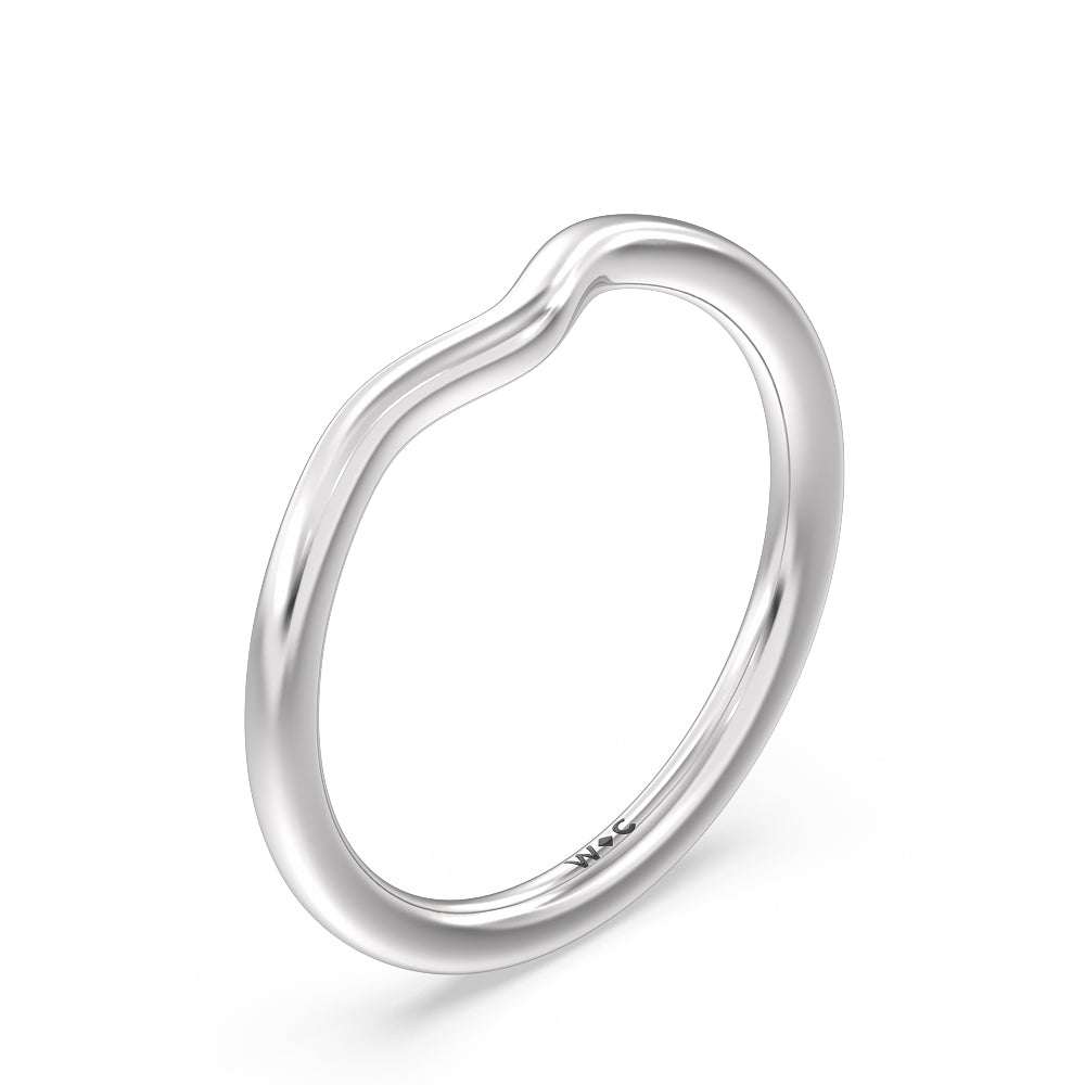 Curved Wedding Band with Platinum Cut Diamond in 14KT Platinum view 4
