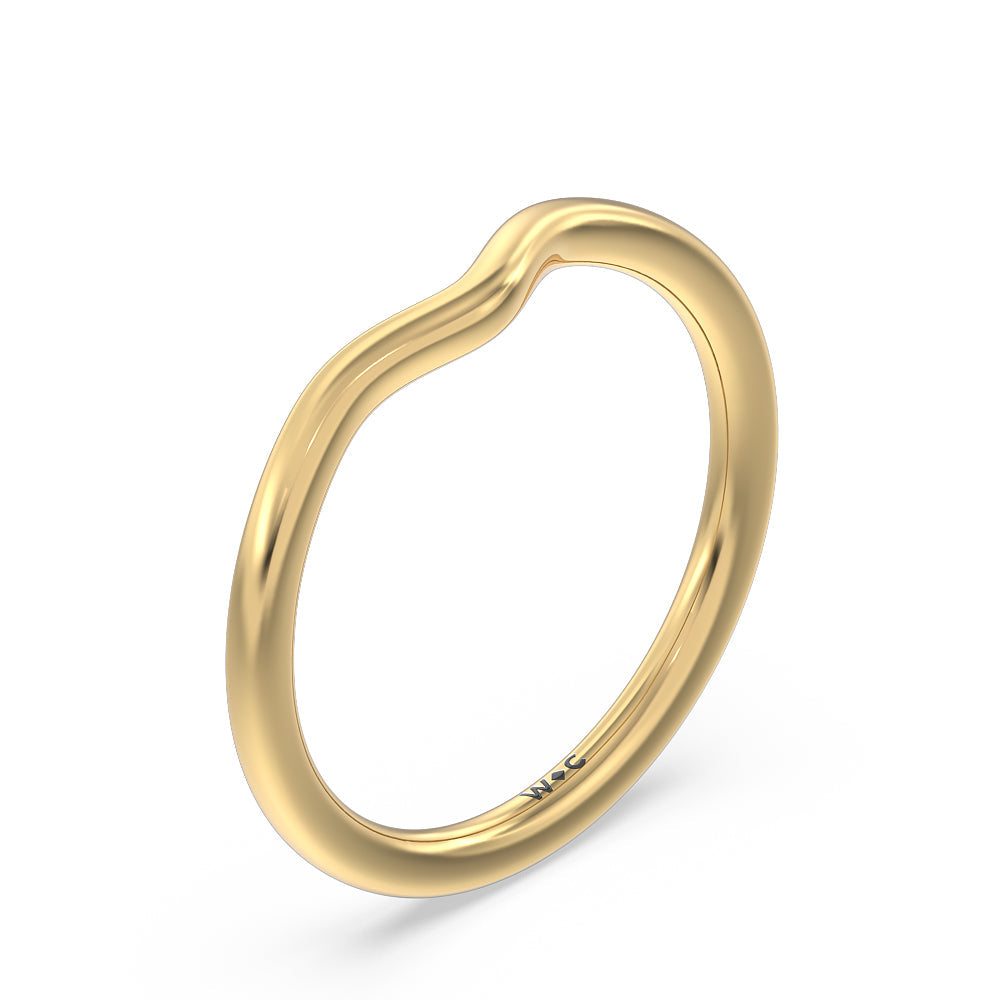 Curved Wedding Band with 18KT Yellow Gold Cut Diamond in 14KT Yellow Gold view 4
