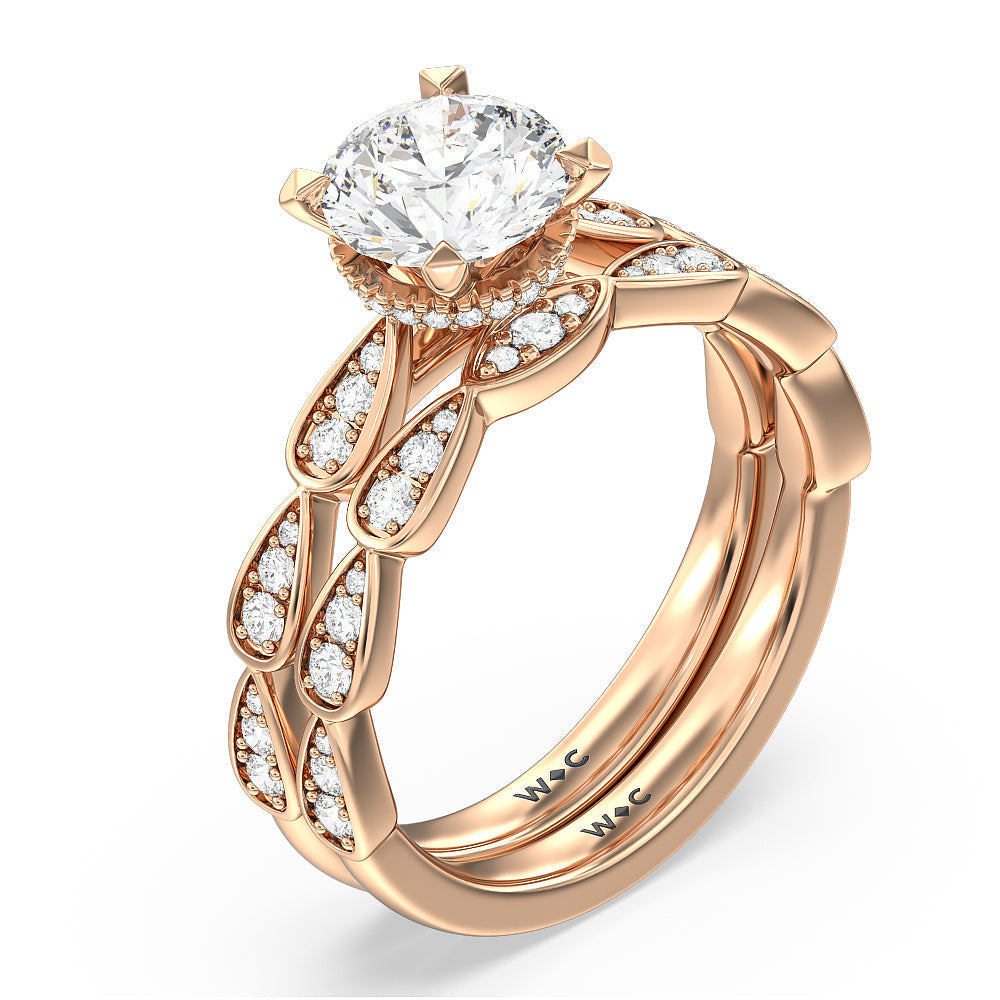 Petal Diamond Wedding Band with 18KT Rose Gold Cut Diamond in 14KT Rose Gold view 3
