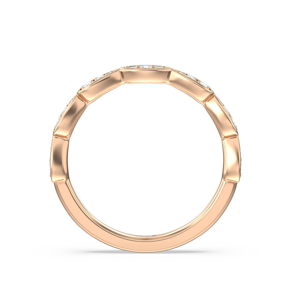 Petal Diamond Wedding Band with 18KT Rose Gold Cut Diamond in 14KT Rose Gold view 2
