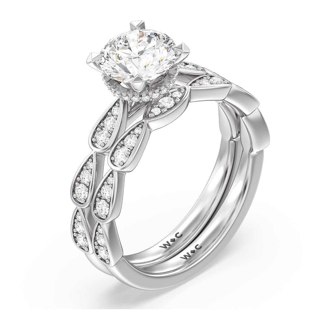 Petal Diamond Wedding Band with Platinum Cut Diamond in 14KT Platinum view 3
