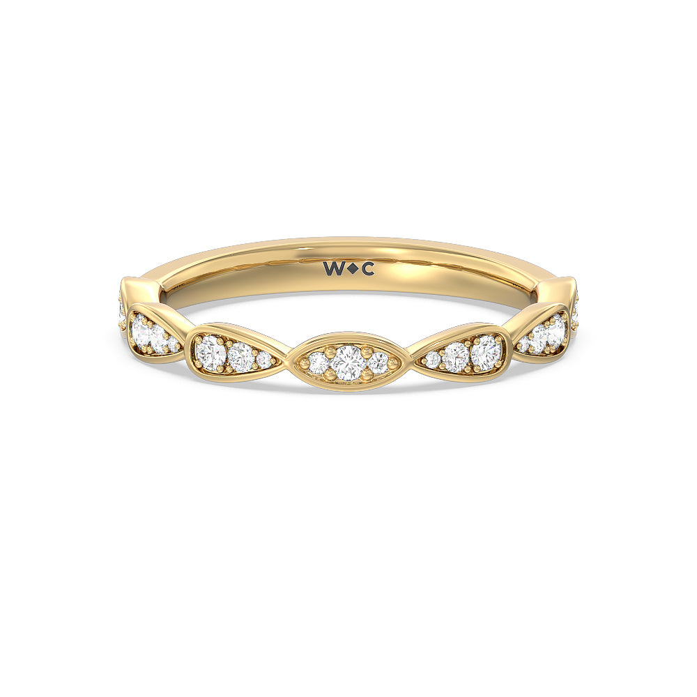 Petal Diamond Wedding Band with 18KT Yellow Gold Cut Diamond in 14KT Yellow Gold view 1

