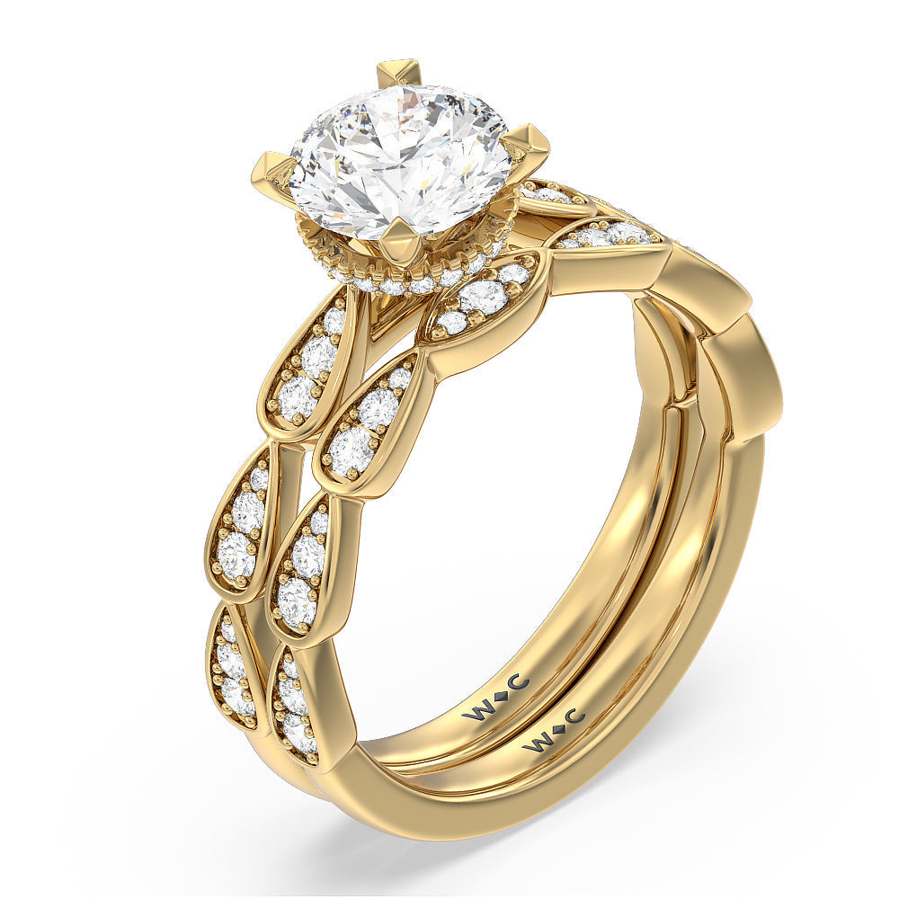 Petal Diamond Wedding Band with 18KT Yellow Gold Cut Diamond in 14KT Yellow Gold view 3
