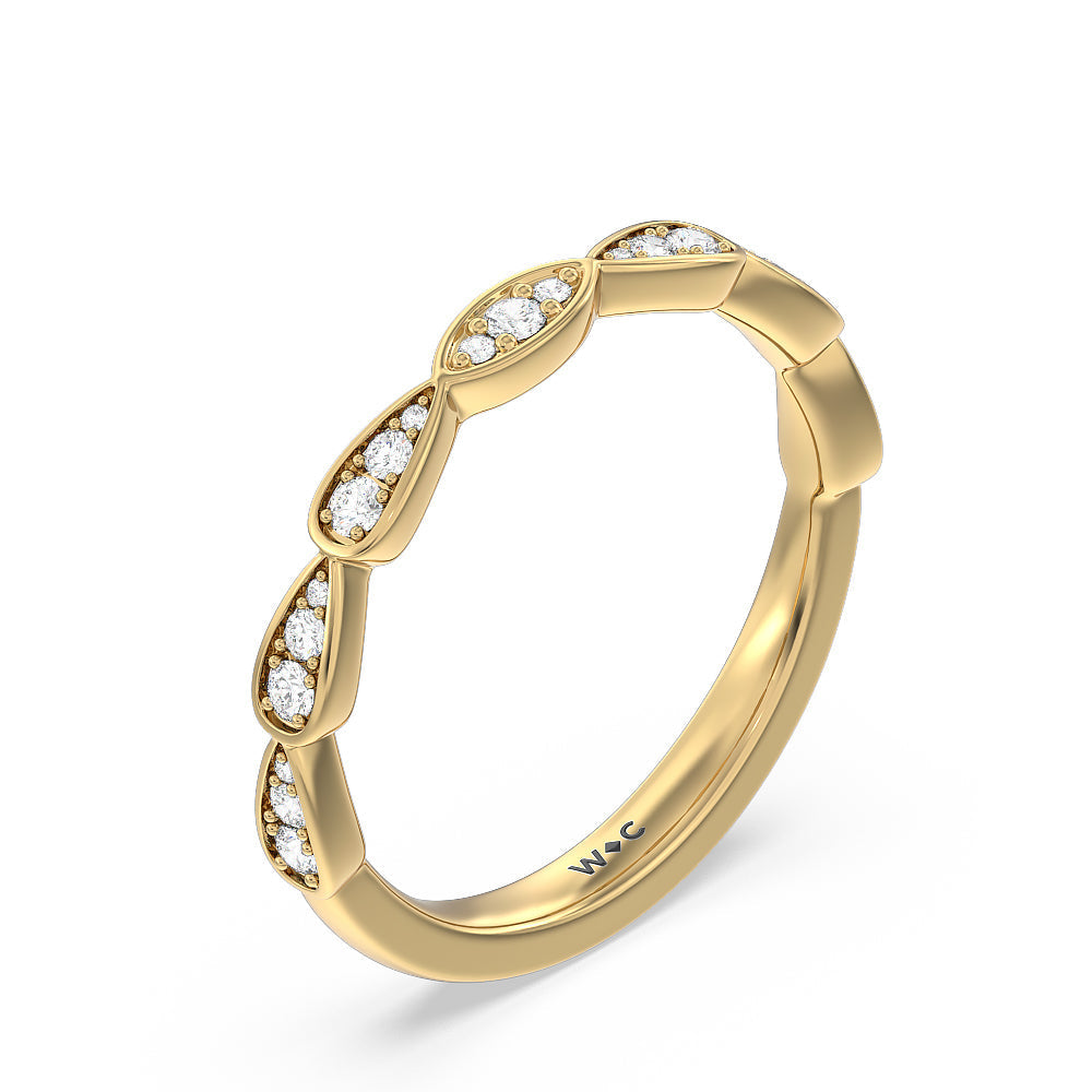 Petal Diamond Wedding Band with 18KT Yellow Gold Cut Diamond in 14KT Yellow Gold view 4

