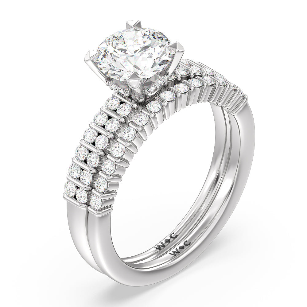 Double Row Diamond Hidden Halo Engagement Ring with Round Cut Diamond in 14KT Platinum view 4
