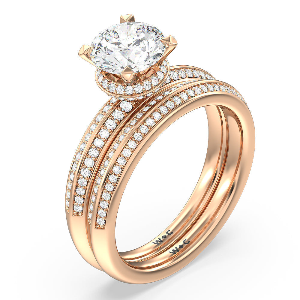 Knife Edge Diamond Hidden Halo Wedding Band with 18KT Rose Gold Cut Diamond in 14KT Rose Gold view 3
