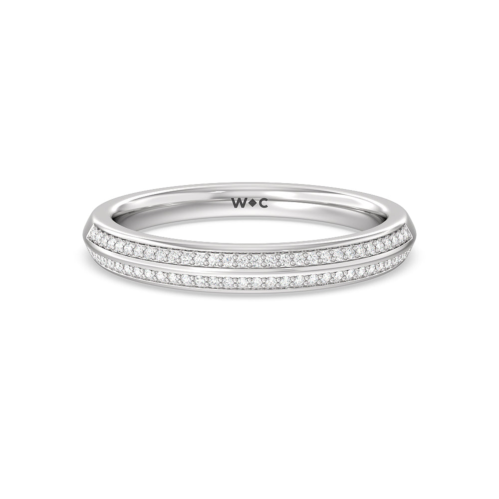 Knife Edge Diamond Hidden Halo Wedding Band with Platinum Cut Diamond in 14KT Platinum view 1

