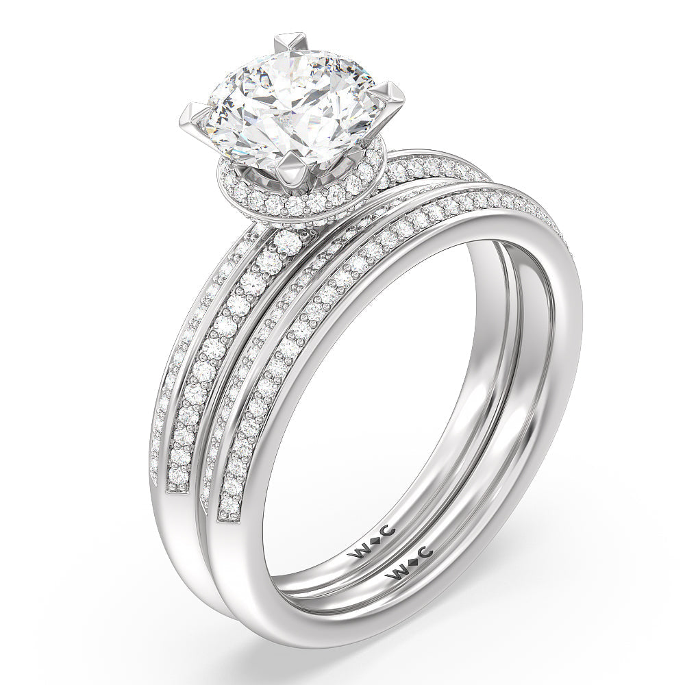 Knife Edge Diamond Hidden Halo Wedding Band with Platinum Cut Diamond in 14KT Platinum view 3
