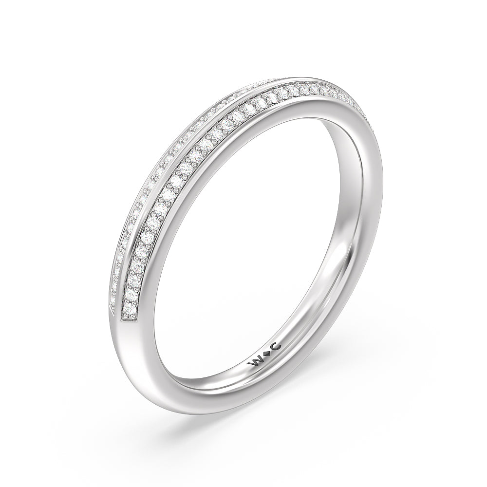 Knife Edge Diamond Hidden Halo Wedding Band with Platinum Cut Diamond in 14KT Platinum view 4
