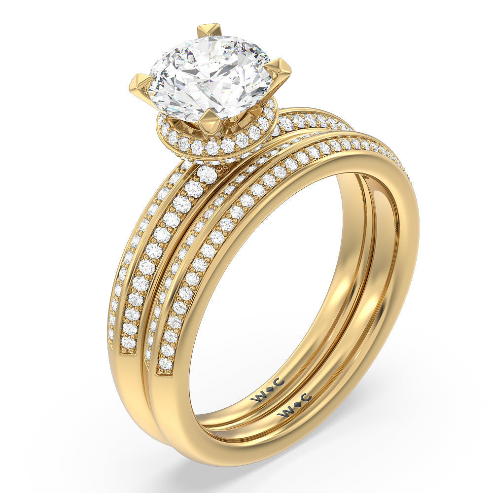 Knife Edge Diamond Hidden Halo Wedding Band with 18KT Yellow Gold Cut Diamond in 14KT Yellow Gold view 3

