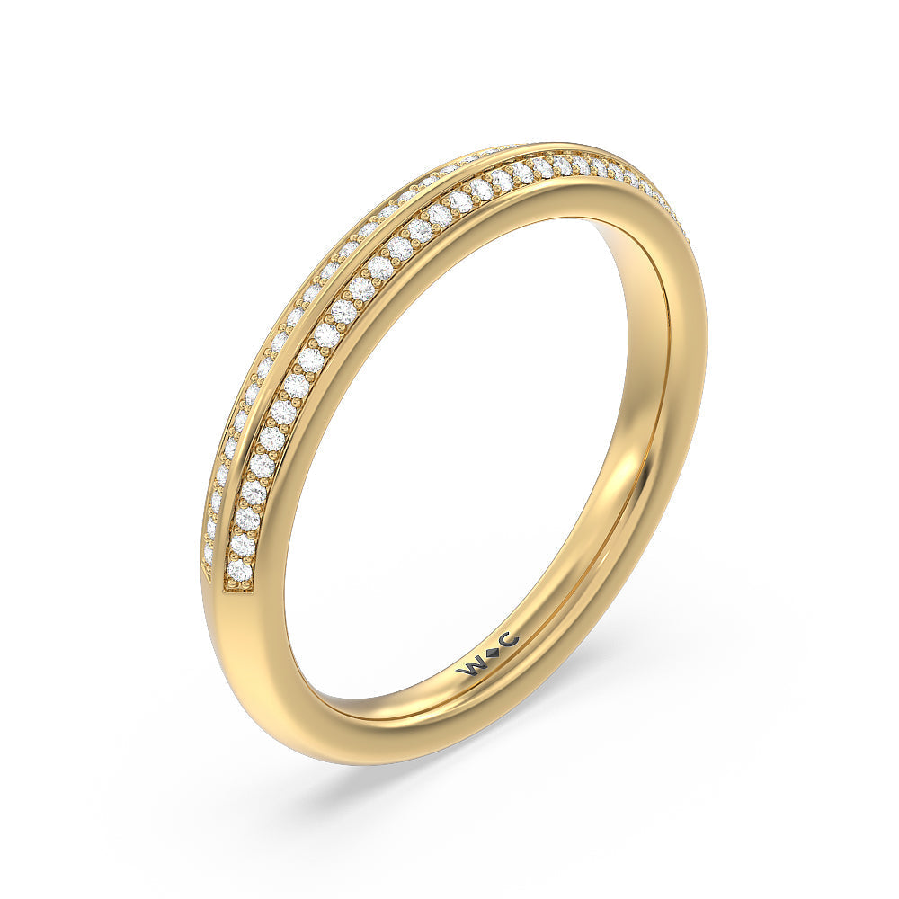 Knife Edge Diamond Hidden Halo Wedding Band with 18KT Yellow Gold Cut Diamond in 14KT Yellow Gold view 4
