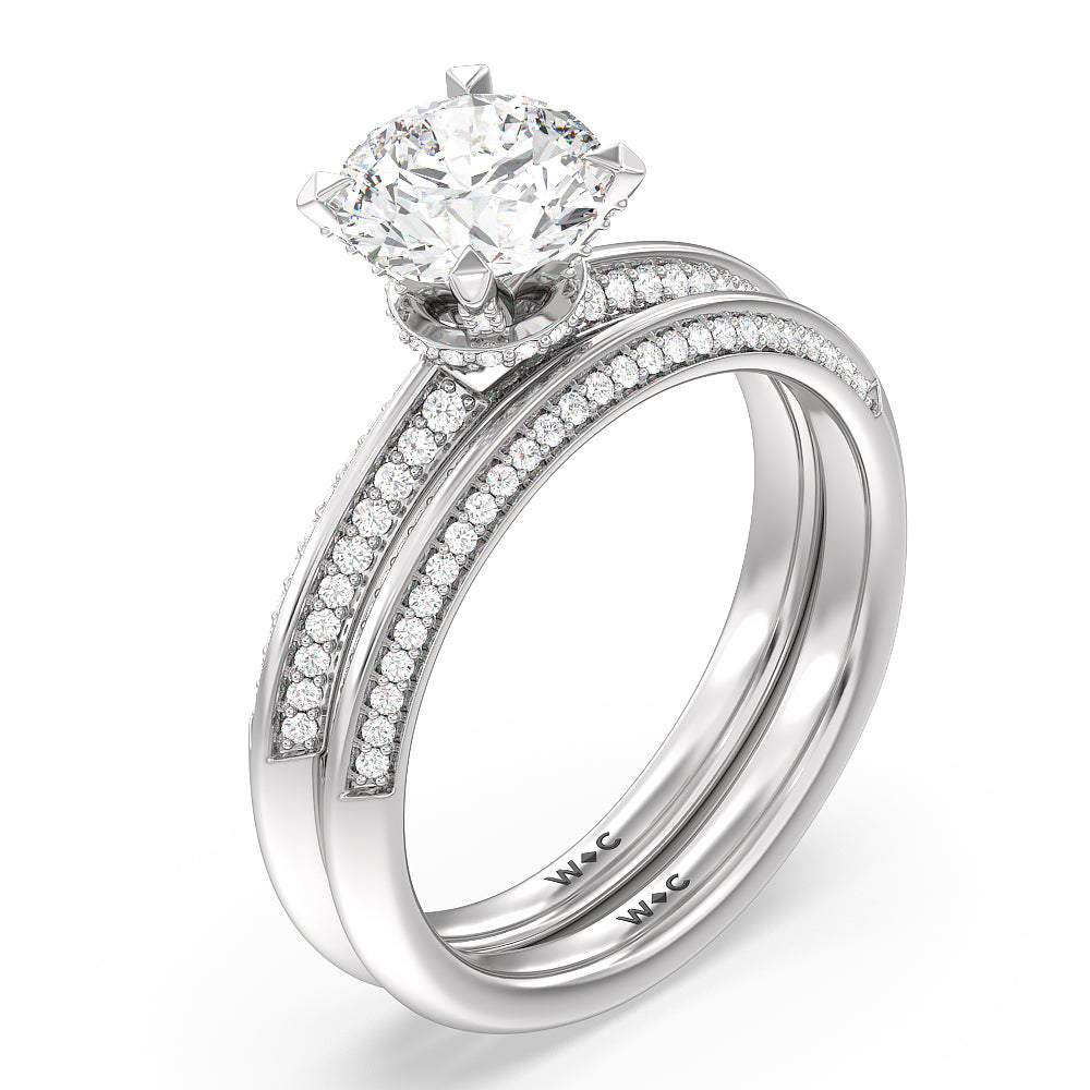 Pave Prong Hidden Halo Diamond Wedding Band with Platinum Cut Diamond in 14KT Platinum view 3
