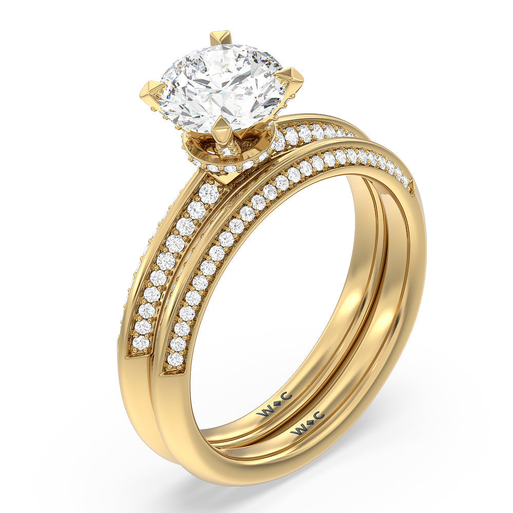 Pave Prong Hidden Halo Diamond Wedding Band with 18KT Yellow Gold Cut Diamond in 14KT Yellow Gold view 3
