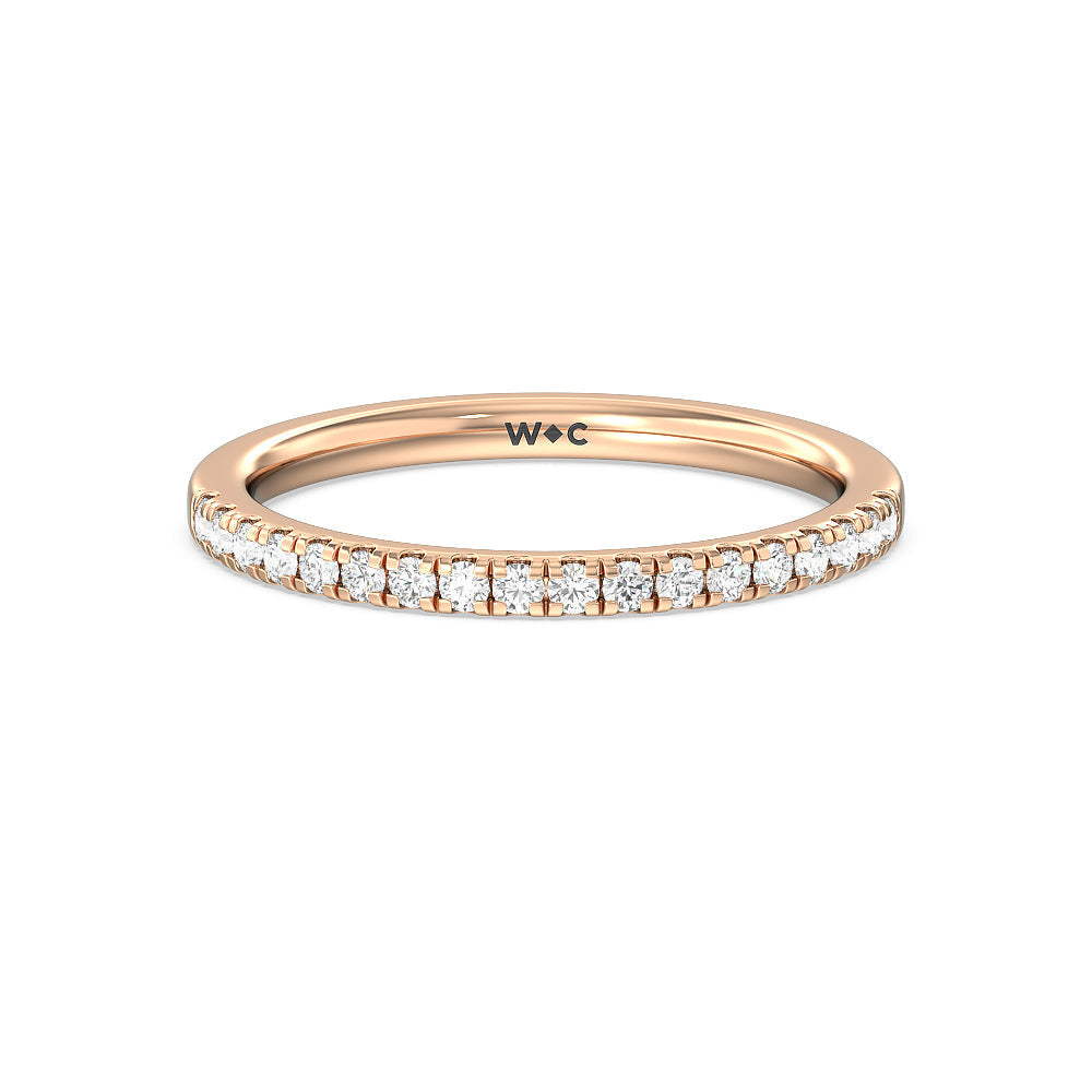Petite Pave Hidden Halo Diamond Wedding Band (E+ VS+) with 18KT Rose Gold Cut Diamond in 14KT Rose Gold view 1
