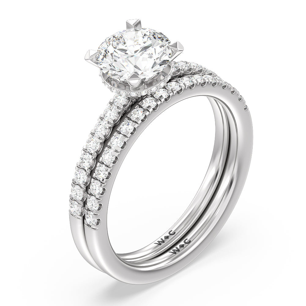 Petite Pave Hidden Halo Diamond Wedding Band with Platinum Cut Diamond in 14KT Platinum view 3
