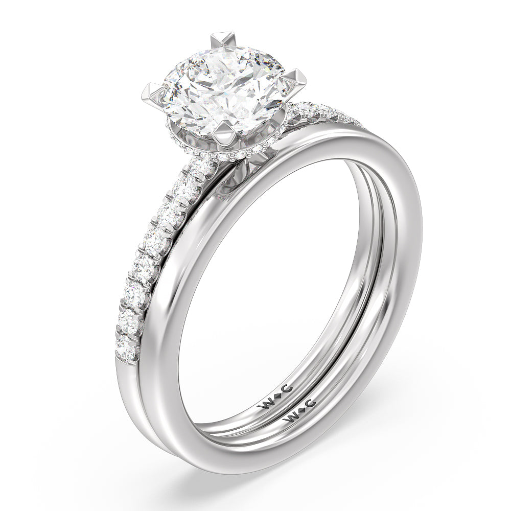Round Cut Petite Pave Hidden Halo Engagement Ring with Lab Grown Diamond in 14KT Platinum view 5
