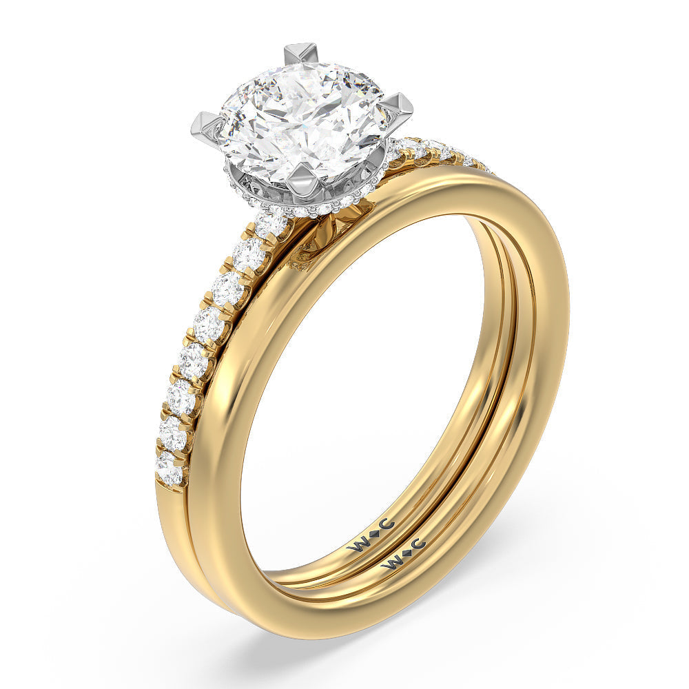 Radiant Cut Petite Pave Hidden Halo Engagement Ring with Lab Grown Diamond in 14KT White & Yellow Gold view 4
