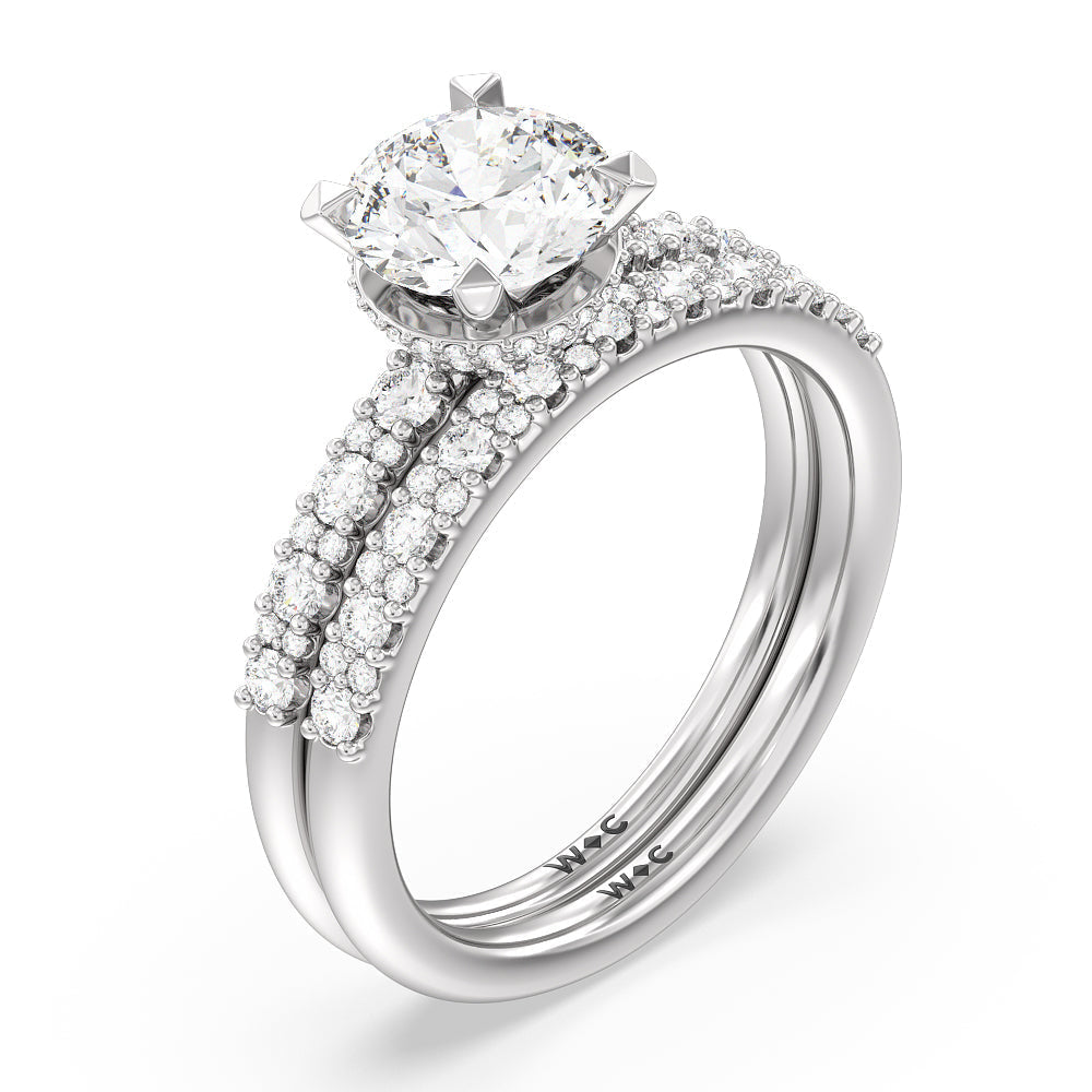 Modern Pave Diamond Wedding Band with Platinum Cut Diamond in 14KT Platinum view 3

