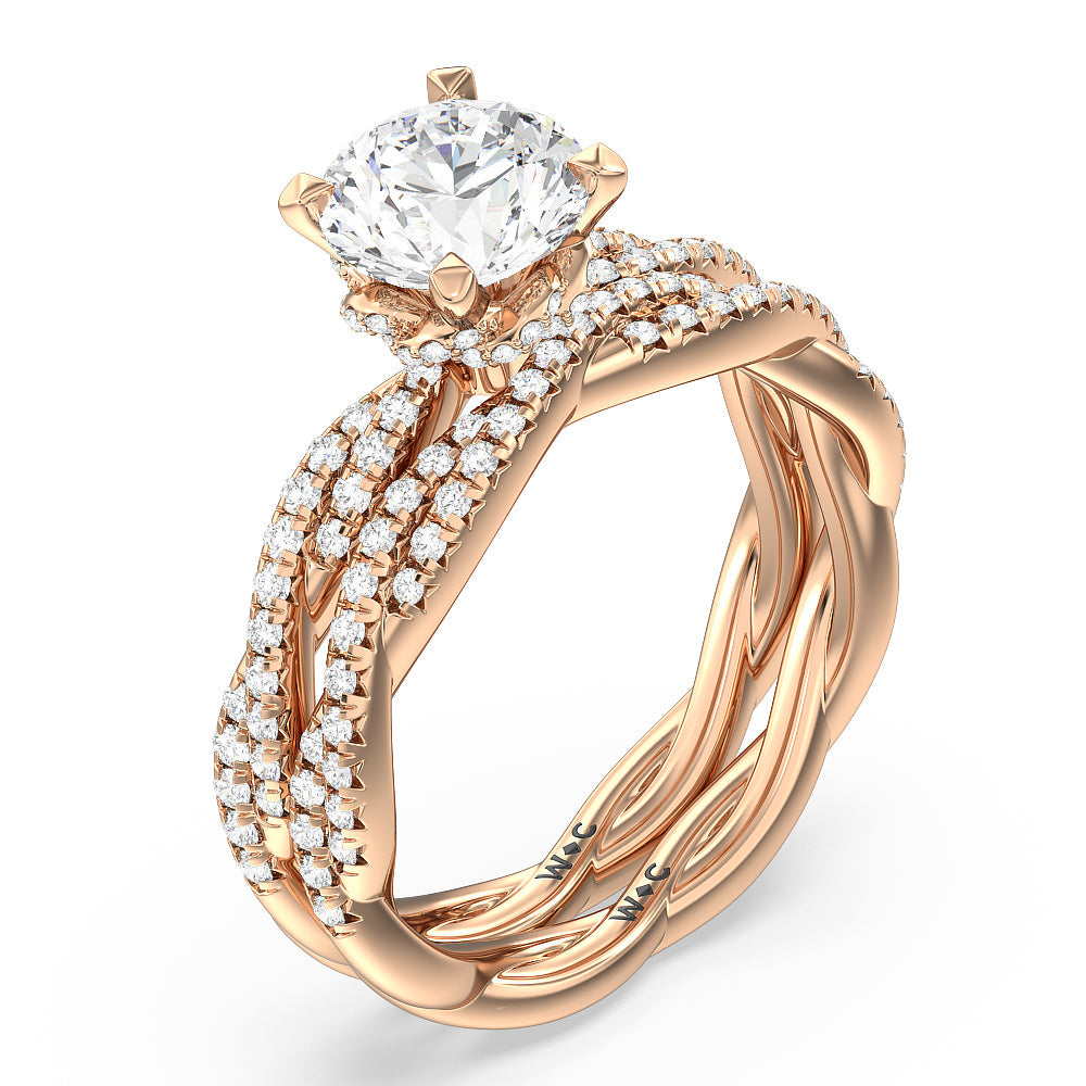 Eternity Twisted Vine Diamond Wedding Band with 18KT Rose Gold Cut Diamond in 14KT Rose Gold view 3
