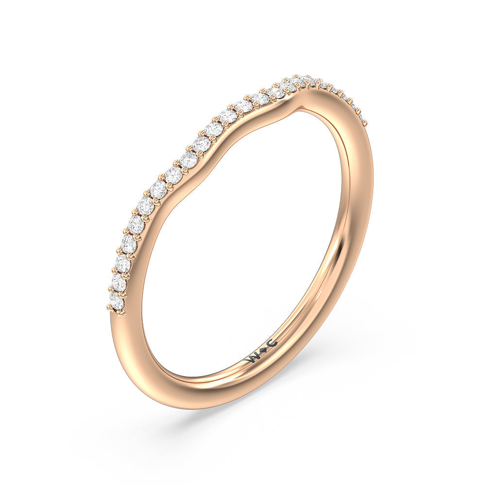 Tapered Diamond Wave Wedding Band with 18KT Rose Gold Cut Diamond in 14KT Rose Gold view 4
