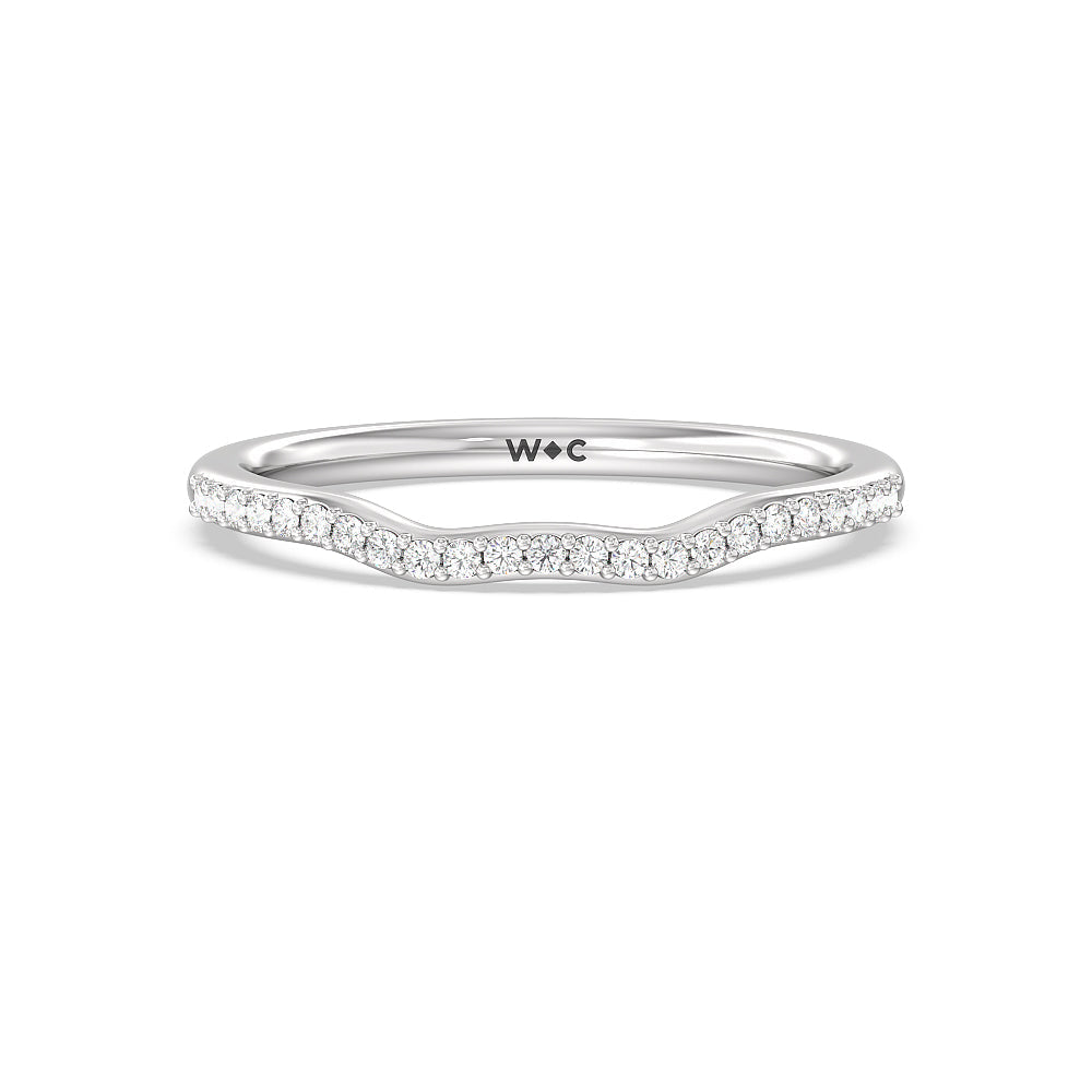 Tapered Diamond Wave Wedding Band with Platinum Cut Diamond in 14KT Platinum view 1
