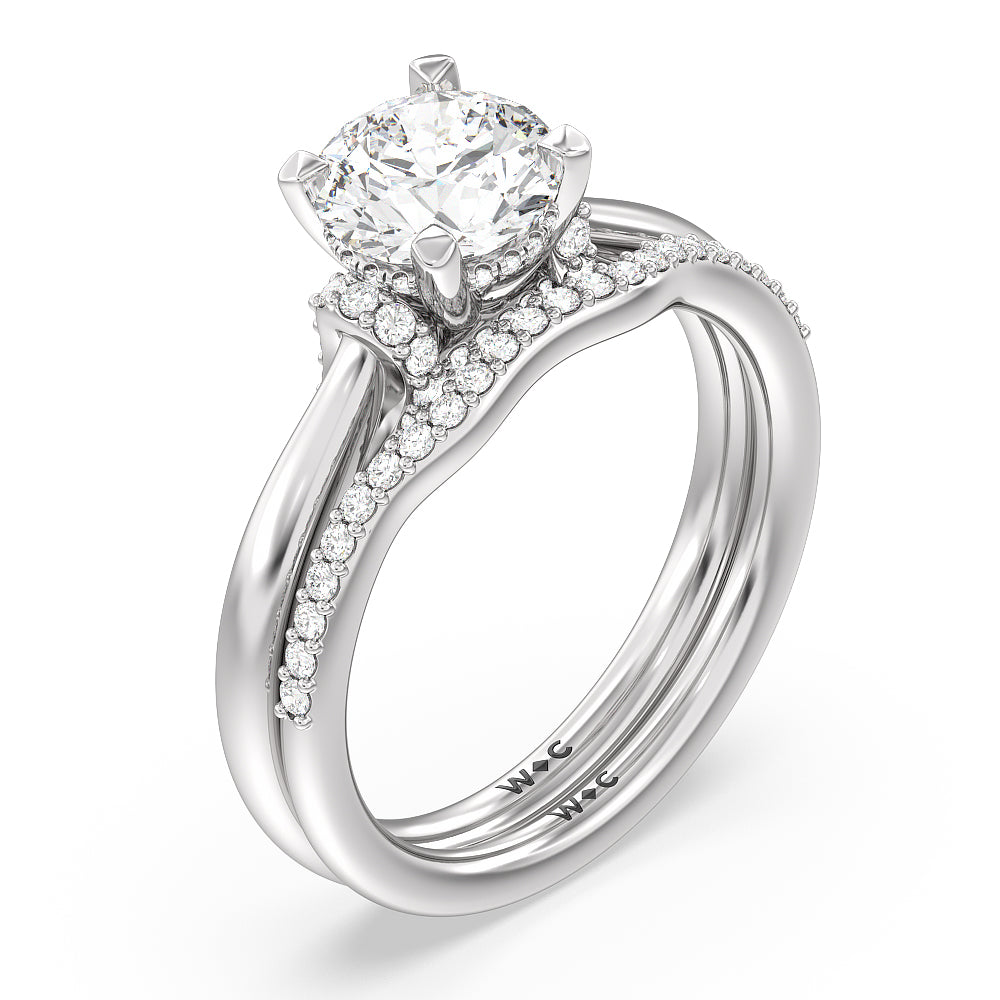 Tapered Diamond Wave Wedding Band with Platinum Cut Diamond in 14KT Platinum view 3
