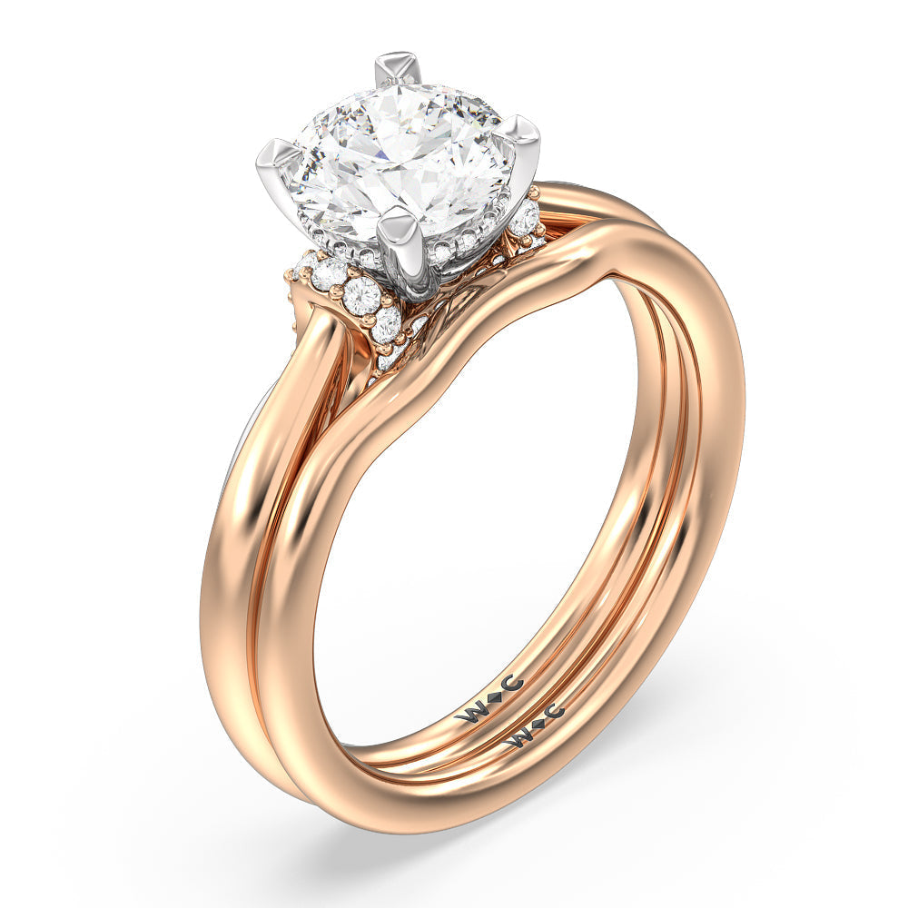 Tapered Wave Wedding Band with 18KT Rose Gold Cut Diamond in 14KT Rose Gold view 3
