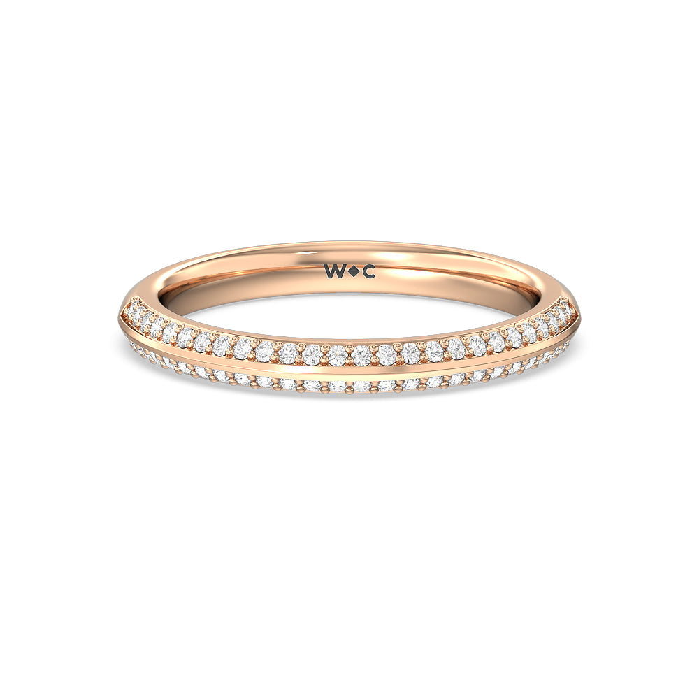 Pave Knife Edge Diamond Wedding Band with 18KT Rose Gold Cut Diamond in 14KT Rose Gold view 1
