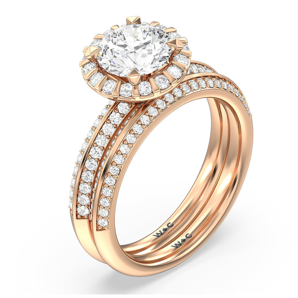 Pave Knife Edge Diamond Wedding Band with 18KT Rose Gold Cut Diamond in 14KT Rose Gold view 3

