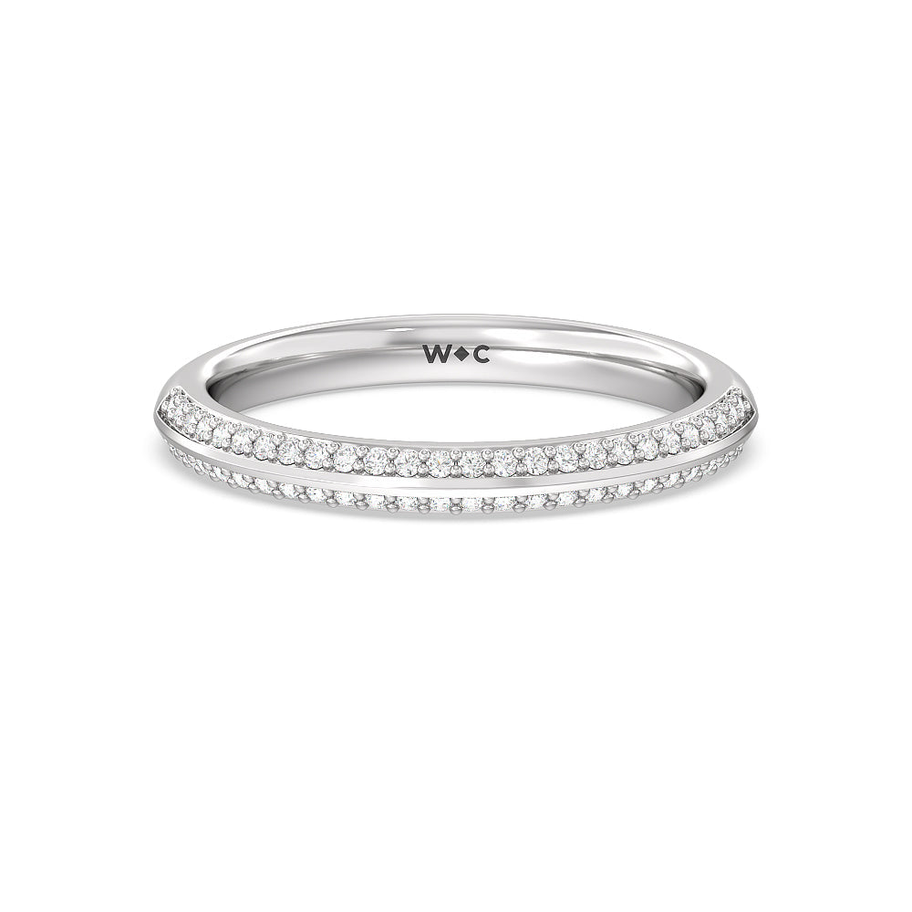 Pave Knife Edge Diamond Wedding Band with Platinum Cut Diamond in 14KT Platinum view 1
