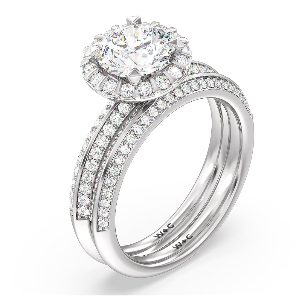 Pave Knife Edge Diamond Wedding Band with Platinum Cut Diamond in 14KT Platinum view 3
