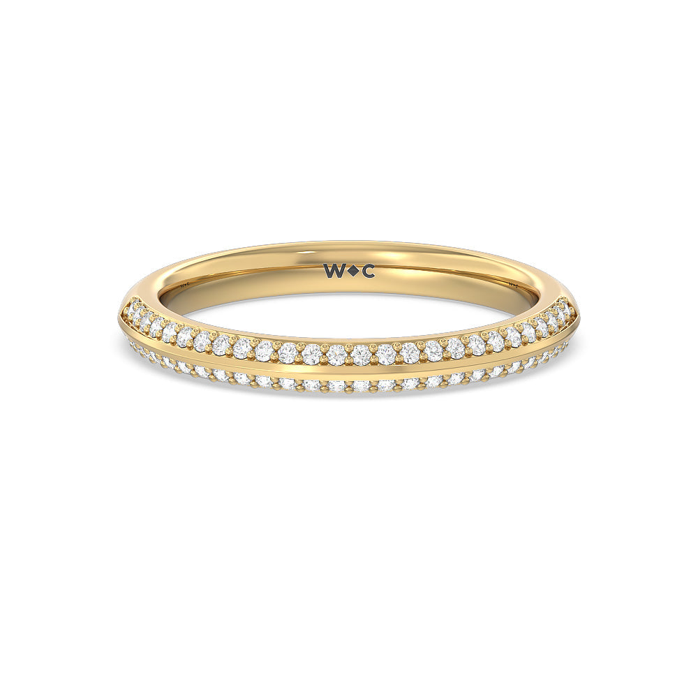 Pave Knife Edge Diamond Wedding Band with 18KT Yellow Gold Cut Diamond in 14KT Yellow Gold view 1
