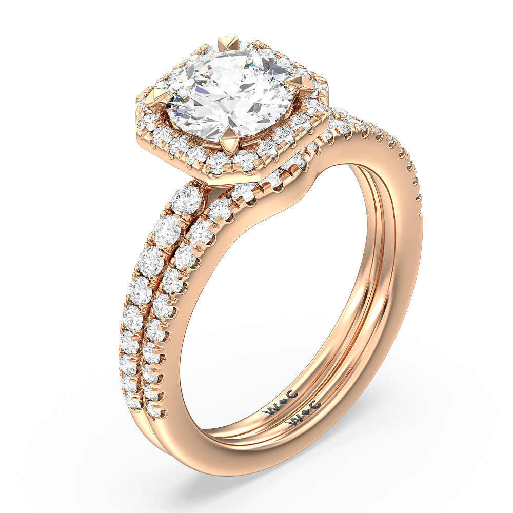 Octagon Halo Diamond Shadow Wedding Band with 18KT Rose Gold Cut Diamond in 14KT Rose Gold view 3
