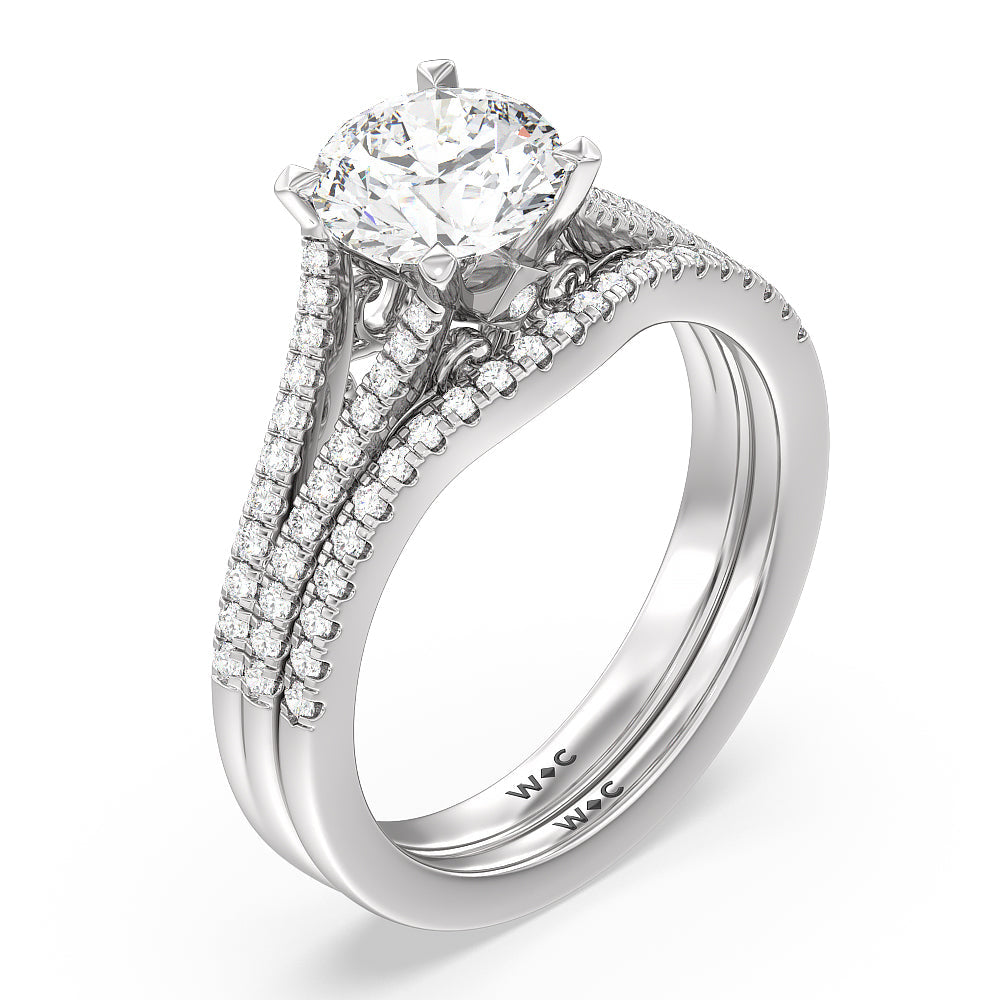 Split Shank Hidden Accent Diamond Wedding Band with Platinum Cut Diamond in 14KT Platinum view 3
