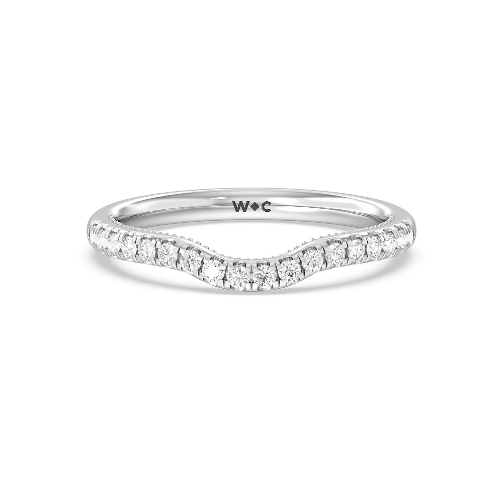 Pave Shoulder Hidden Accent Diamond Wedding Band with Platinum Cut Diamond in 14KT Platinum view 1
