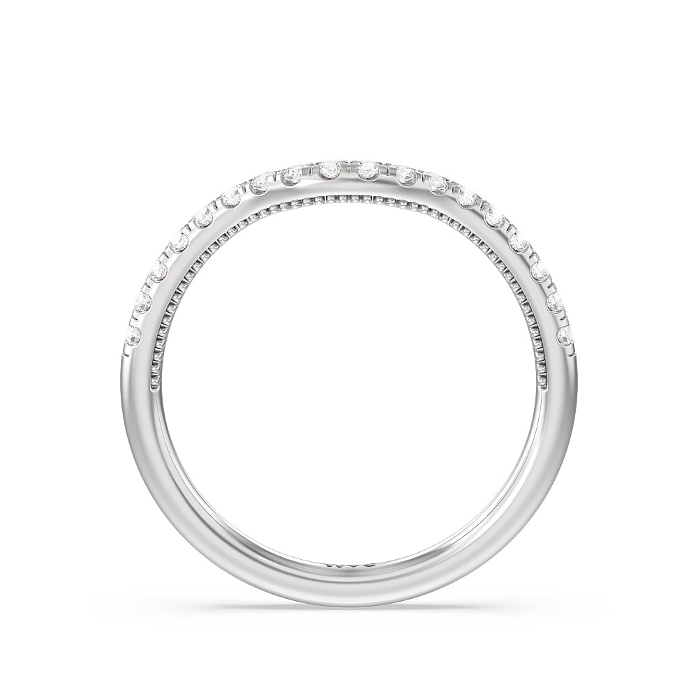 Pave Shoulder Hidden Accent Diamond Wedding Band with Platinum Cut Diamond in 14KT Platinum view 2
