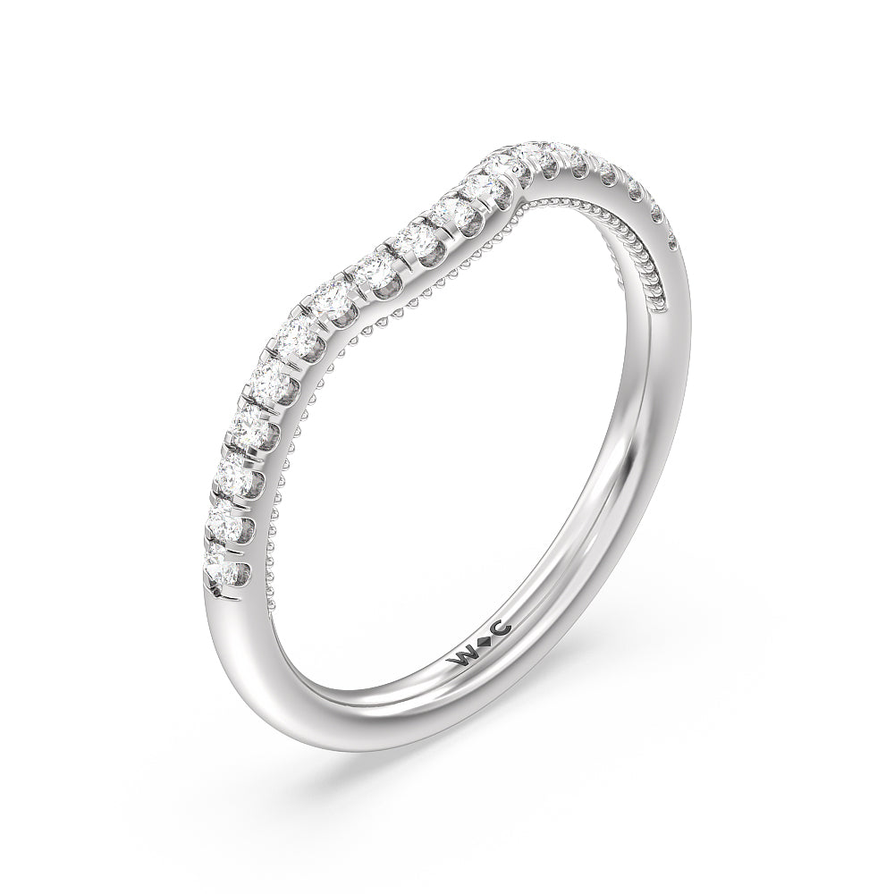 Pave Shoulder Hidden Accent Diamond Wedding Band with Platinum Cut Diamond in 14KT Platinum view 4
