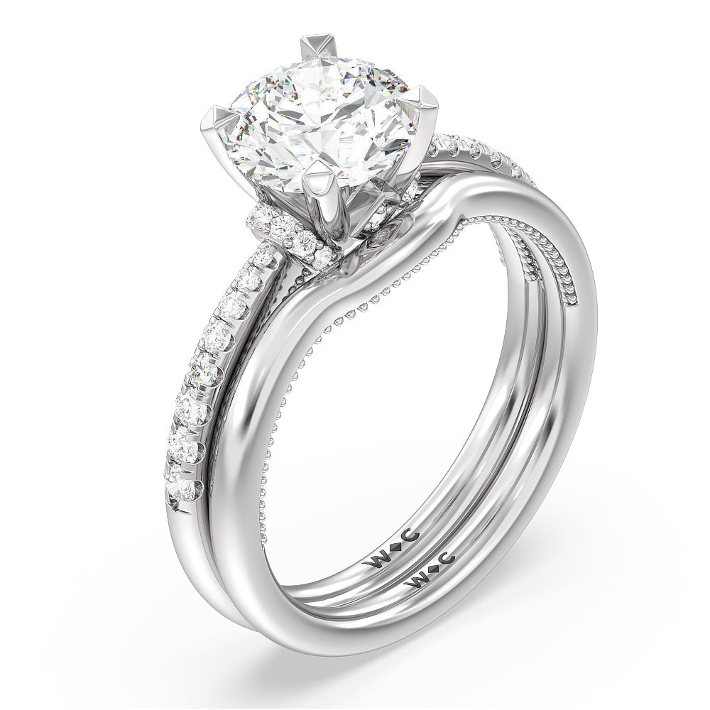 Pave Shoulder Hidden Accent Wedding Band with Platinum Cut Diamond in 14KT Platinum view 4
